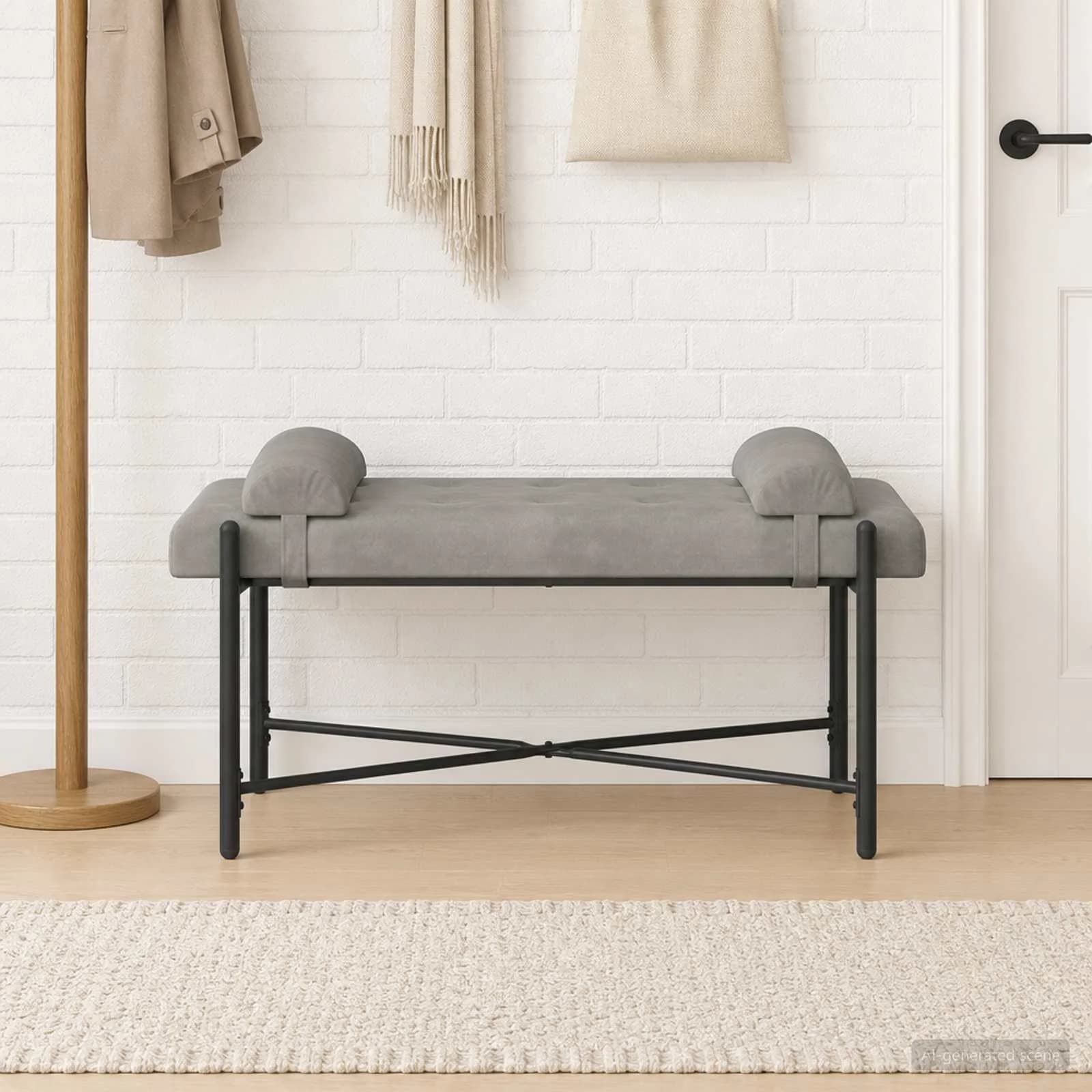 Klubska klop z gumbi in vzglavniki Svetlo siva 110 x 40 x 46 cm