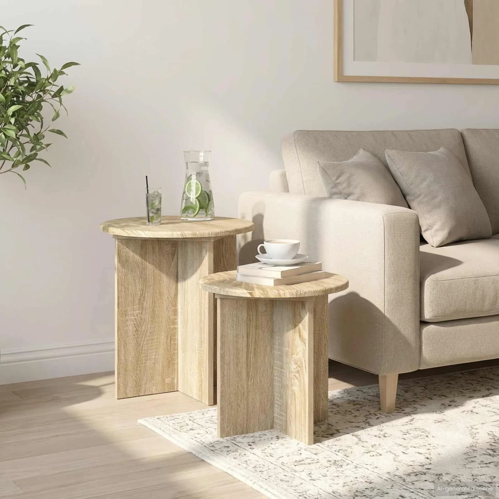 Komplet stranskih mizic 2 kos Sonoma hrast Ø 45 x 45 cm - slika 4