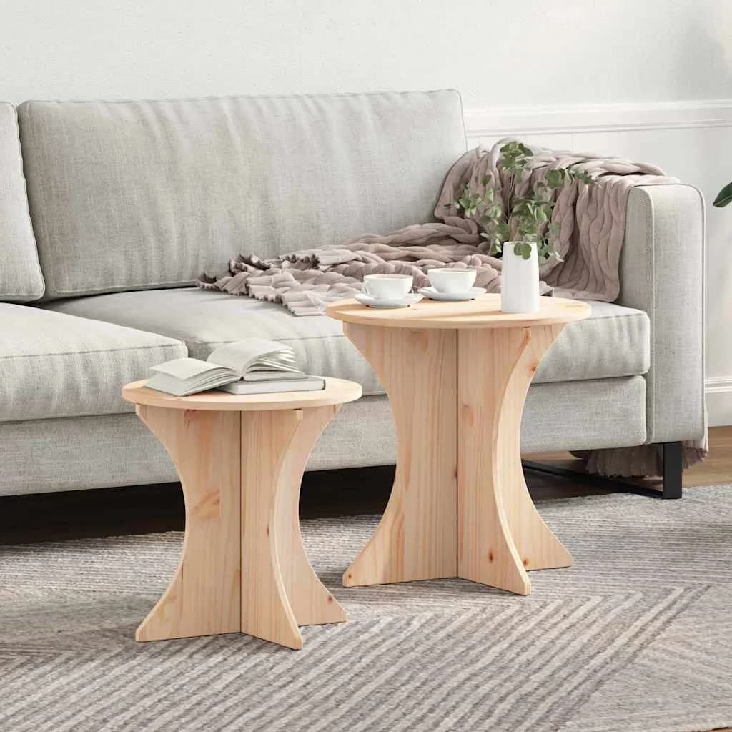 Klubska miza 2 kos Naravna 46 x 46 x 47 cm Trdna borovina
