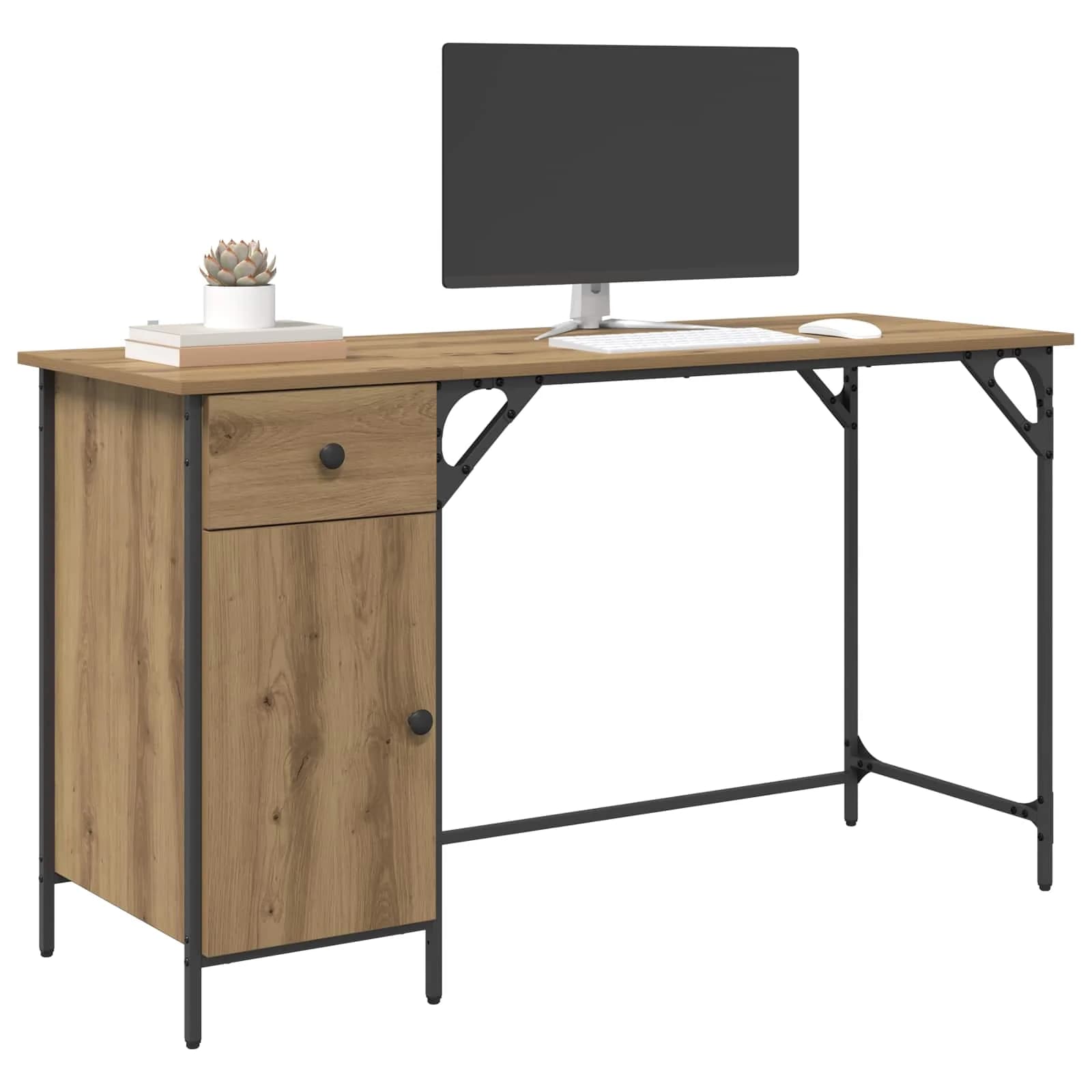 Računalniška miza Umetni hrast Inženirski les 131 x 48 x 75 cm - slika 3