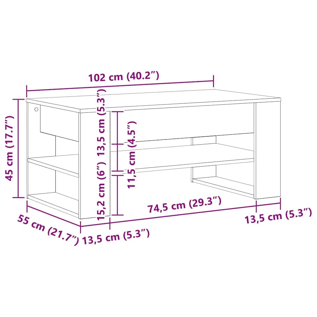 Klubska miza Umetni hrast 102 x 55 x 45 cm Inženirski les - slika 11