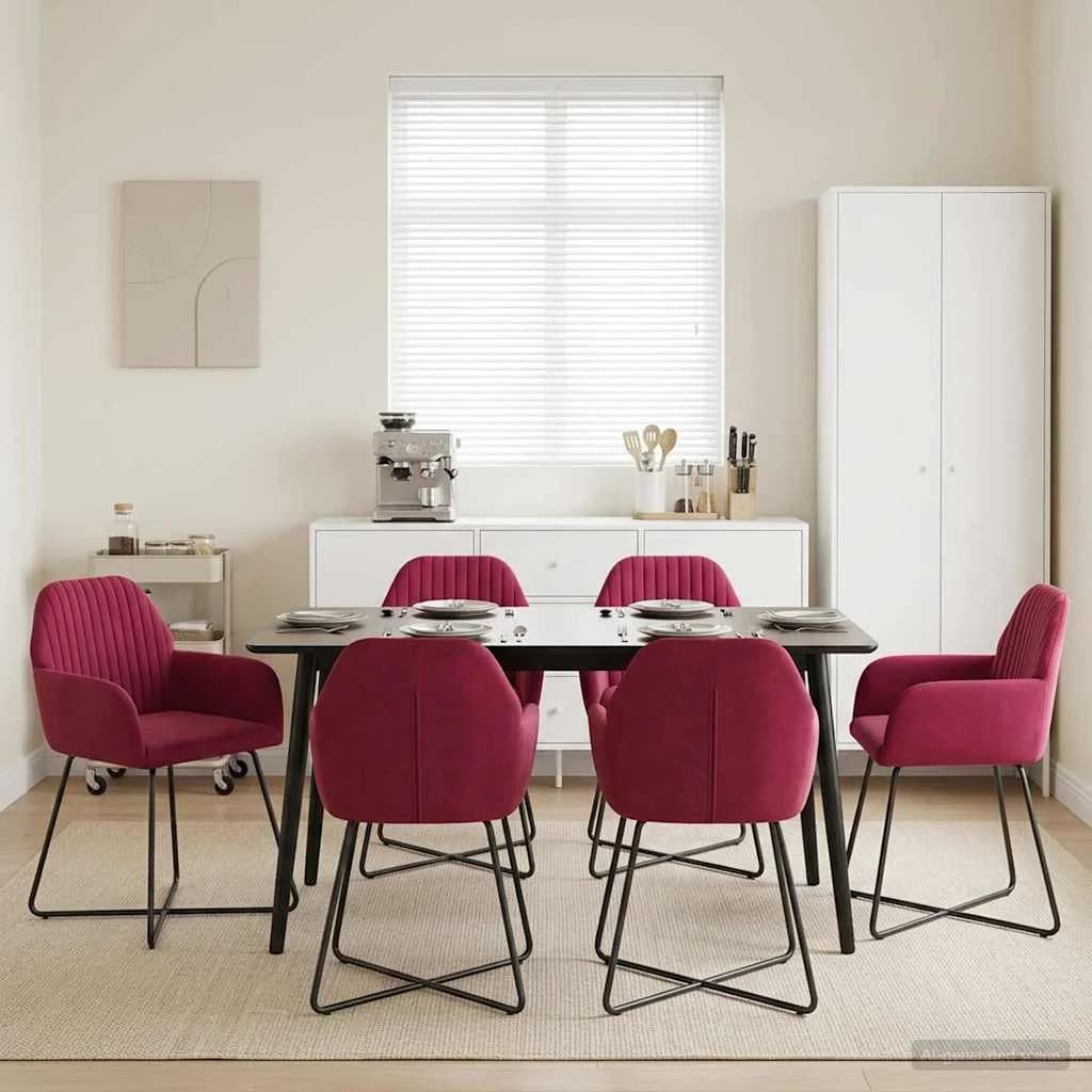 Jedilni stoli 6 kos Žamet Vinorodna rdeča 55 x 50 x 84 cm