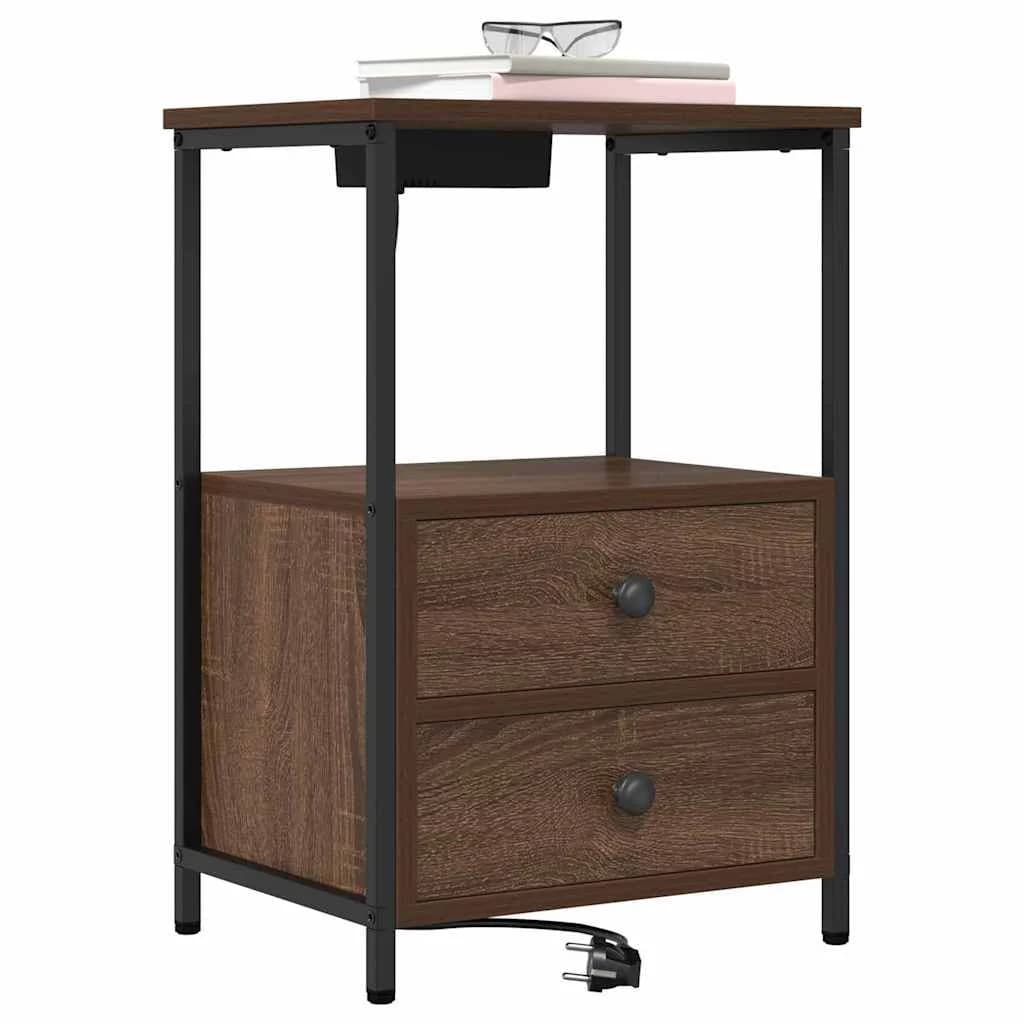 Nočna omarica 2 kos Rjav hrast 40 x 31 x 60 cm Inženirski les - slika 3