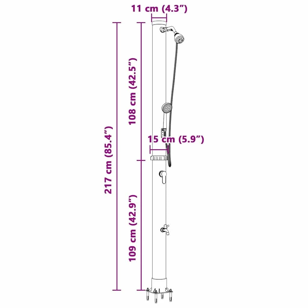 Zunanja sončna prha Črna 217 cm PVC in aluminij - slika 12