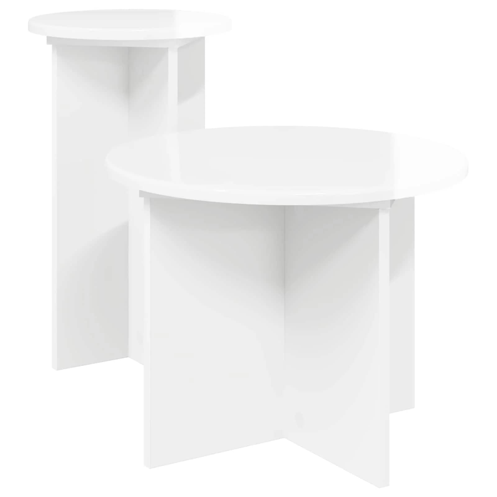 Komplet stranskih mizic 2 kos Bela visok sijaj Ø 45 x 35 cm - slika 2
