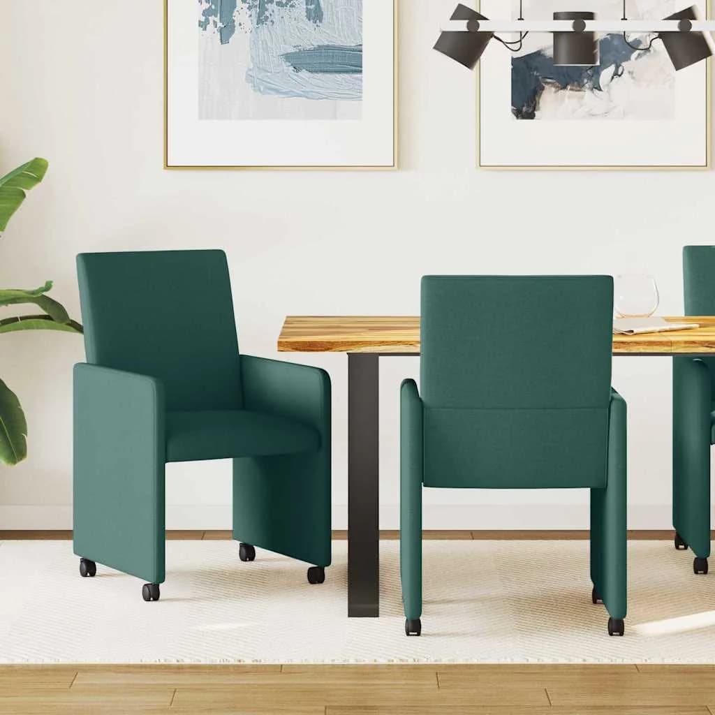 Jedilni stoli s kolesi 2 kos blago Temno zelena 57 x 66 x 94 cm