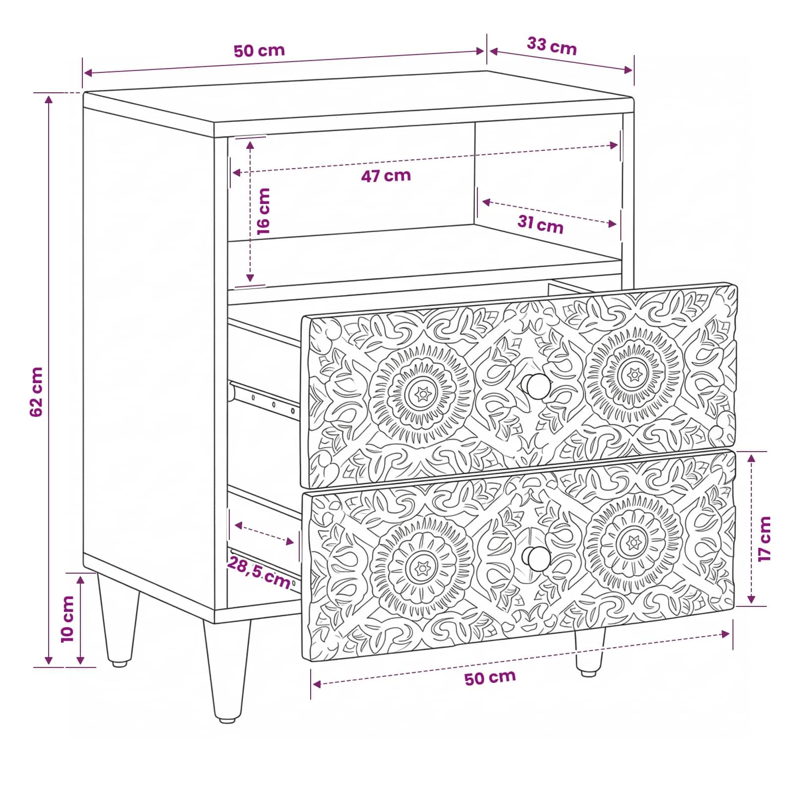 Posteljna omarica Rjava 50 x 33 x 60 cm Masiven les manga - slika 11