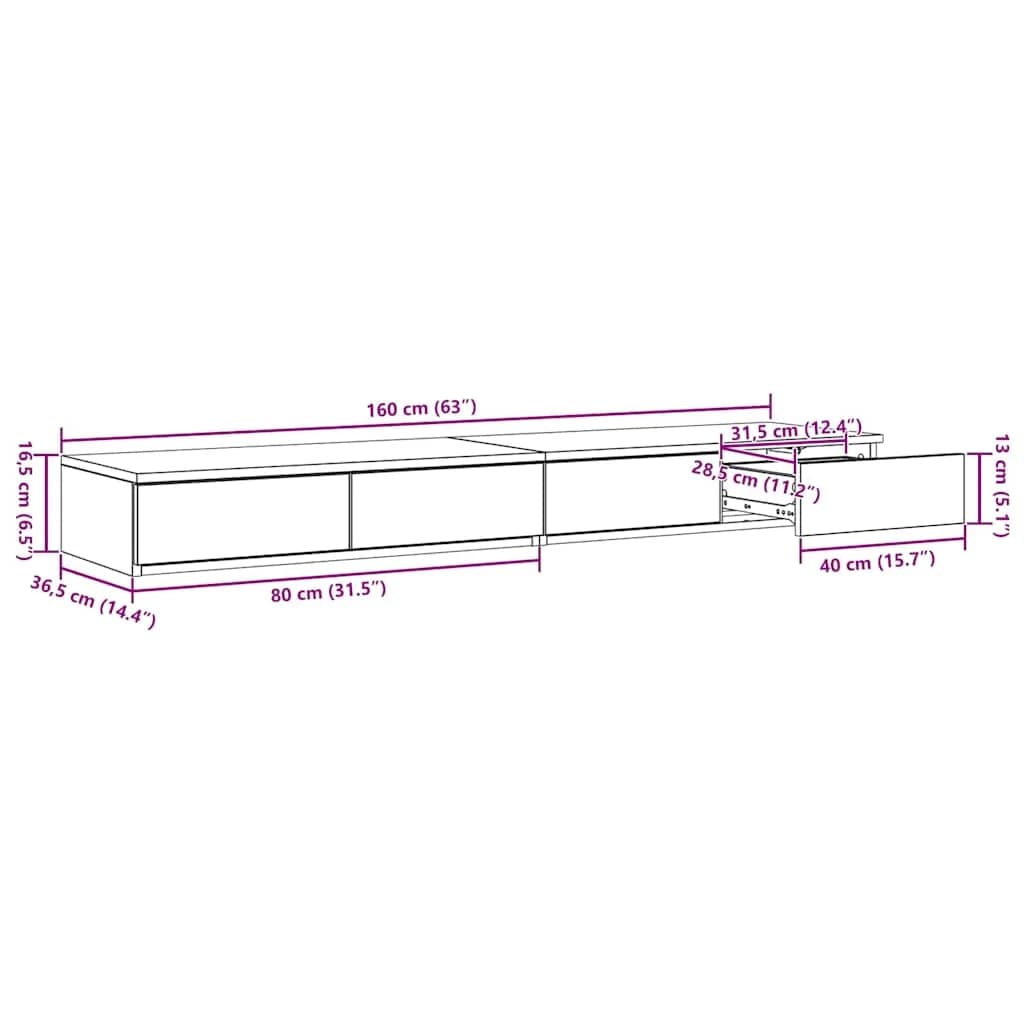 Posteljni predali s predalom Umetni hrast 160 x 36,5 x 16,5 cm - slika 12