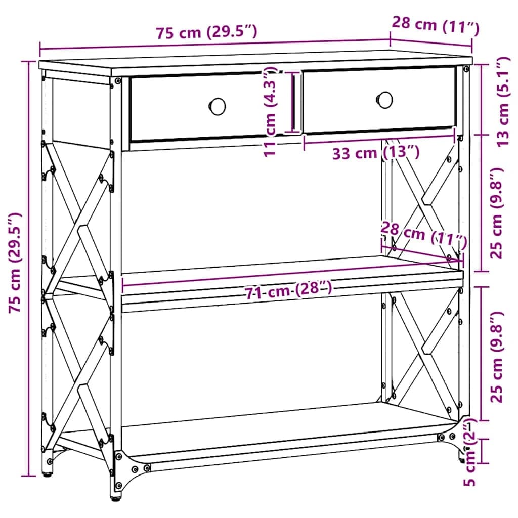 Konzolna miza s predalom s polico Star les 75 x 28 x 75 cm - slika 9