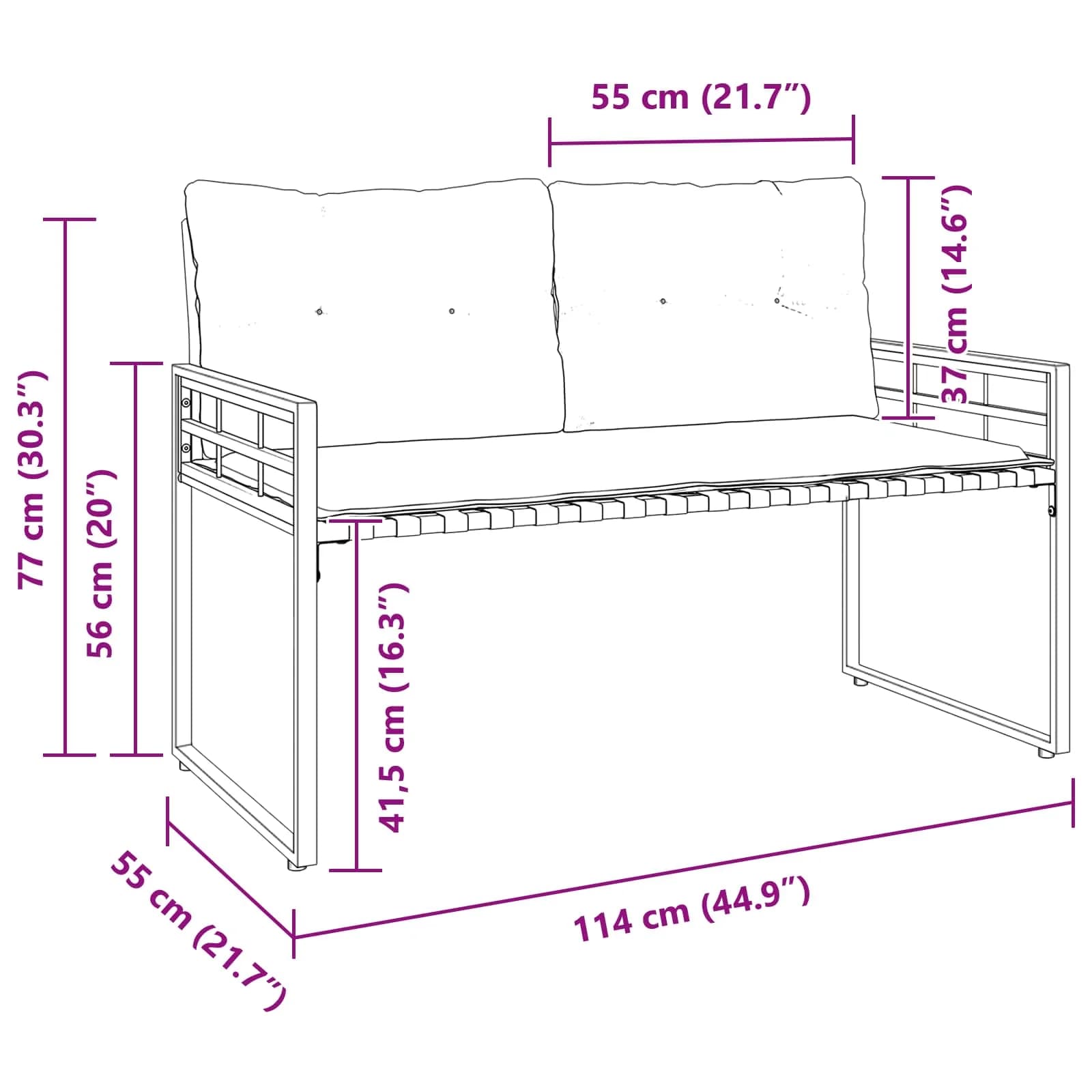 Lesena ležajna klop z blazino Zatemnjeno siva 114 x 55 x 77 cm - slika 9