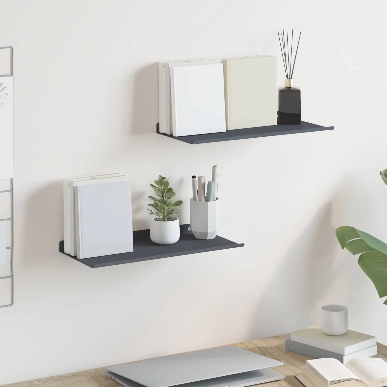 Ležeča polica Montaža za steno 2 kos Antracit 40 x 18 x 2,5 cm