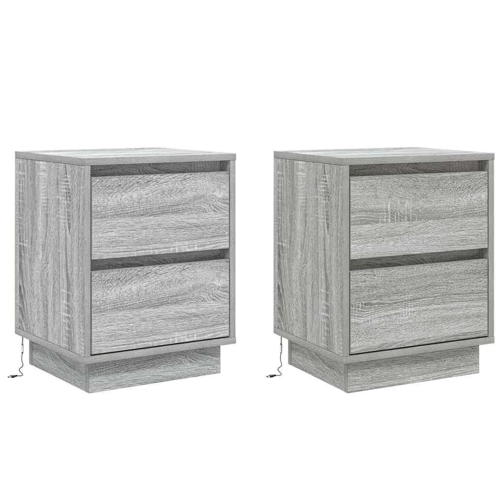 Nočna omarica 2 kos Siva 39 x 34,5 x 50 cm Inženirski les - slika 2