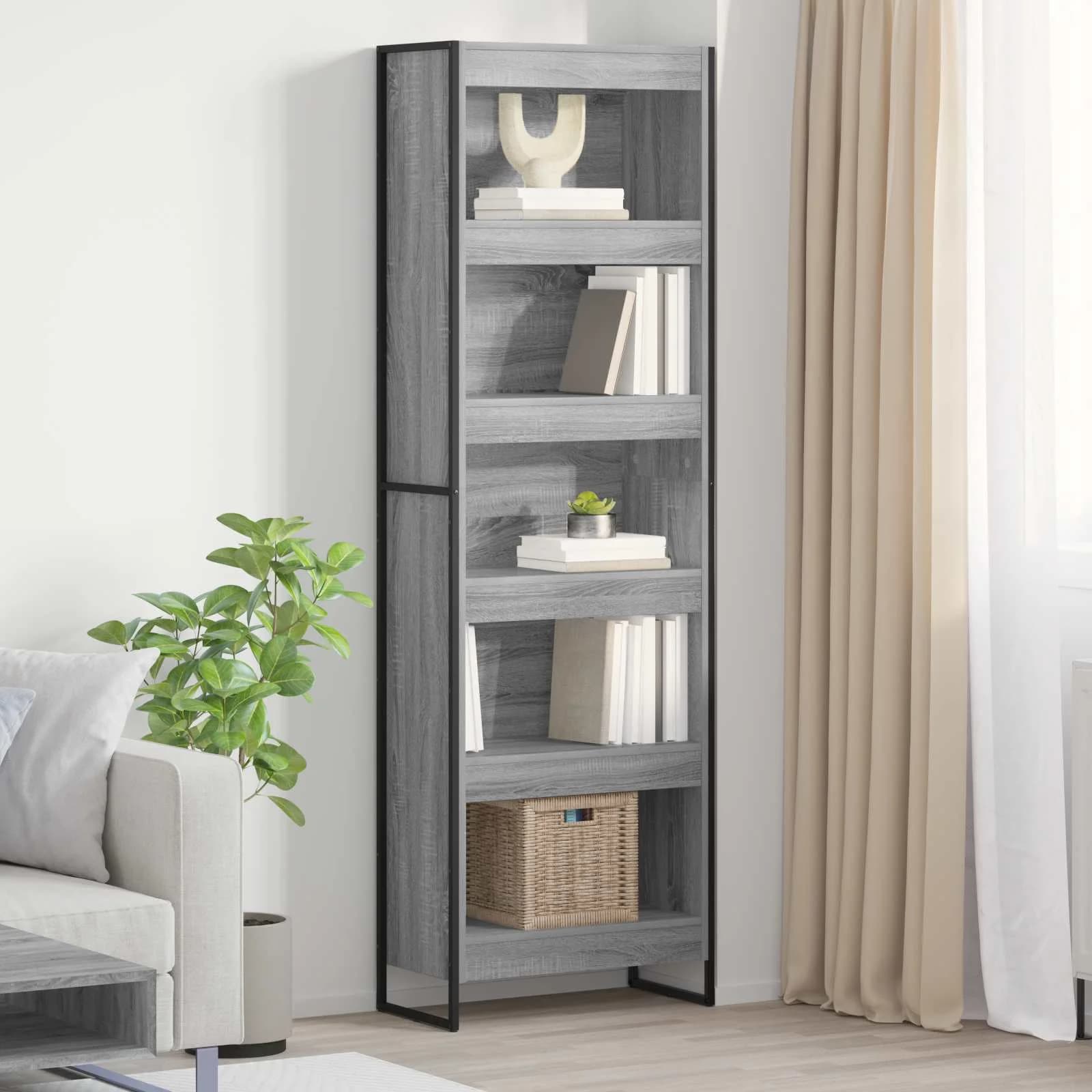 Knjigovni omar 60 x 30 x 189,5 cm Inženirski les Siva Sonoma