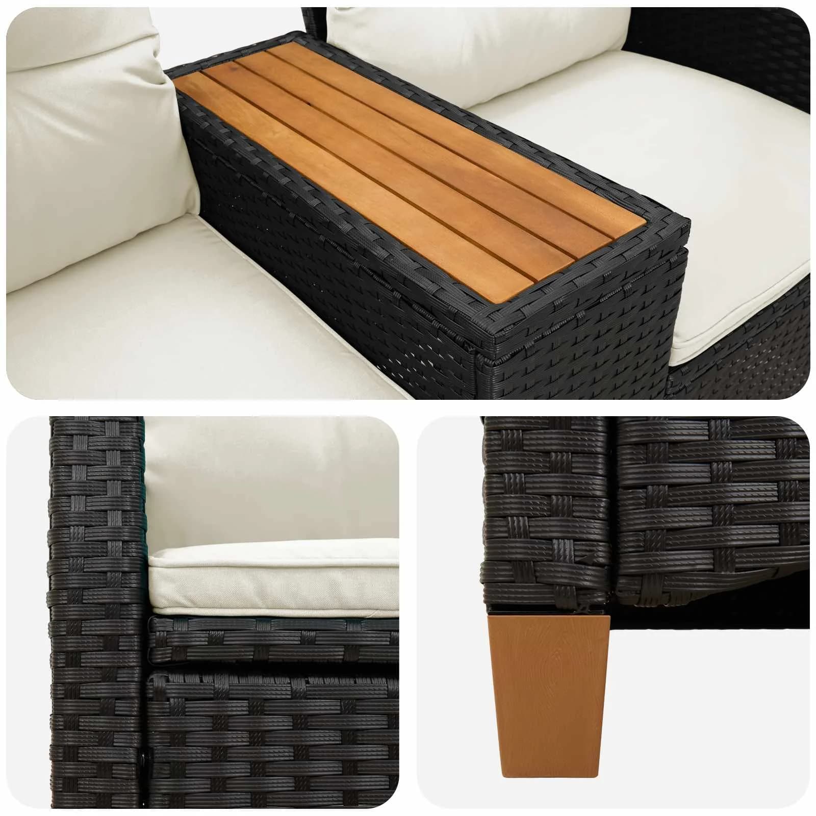 Zložljiva klop s tabelo Črna in krem bela 126 x 65 x 112 cm - slika 5