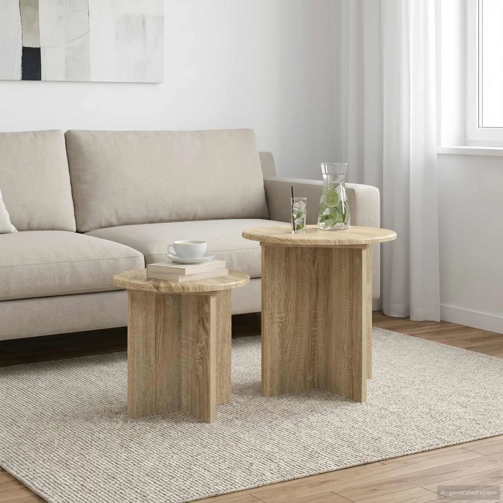 Komplet stranskih mizic 2 kos Sonoma hrast Ø 45 x 45 cm