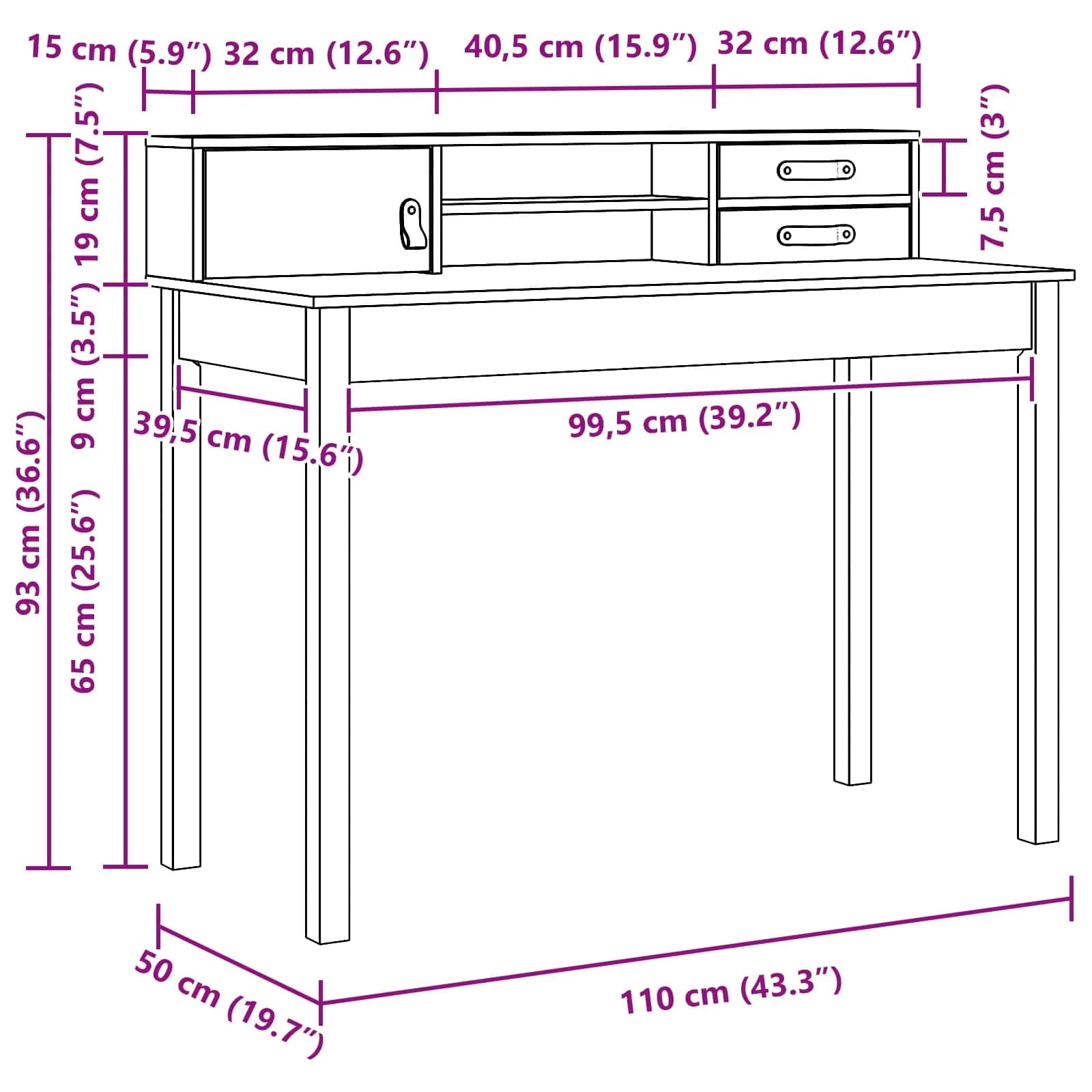 Miza s predalom Voskast rjav 110 x 50 x 93 cm Trdna borova les - slika 9