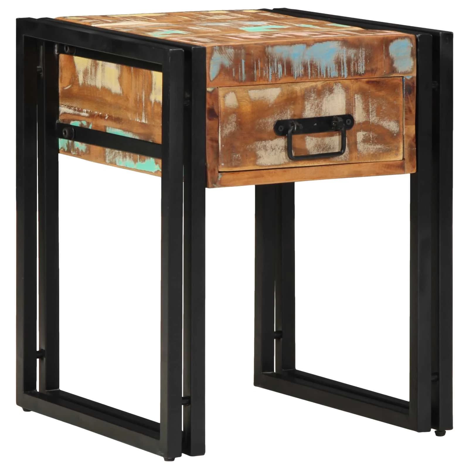 Stranska miza s predalom 40 x 40 x 50 cm Trdna obnovljena les