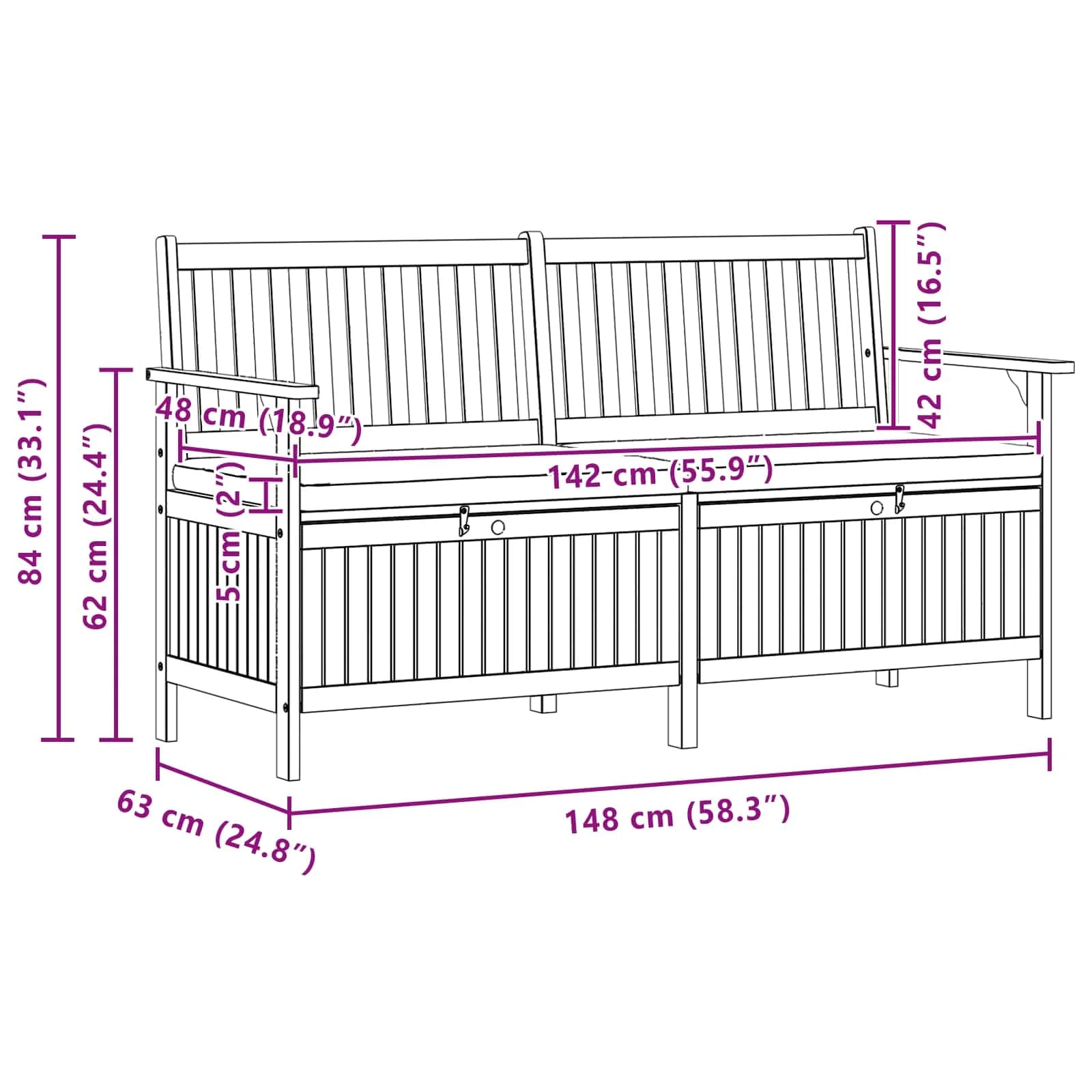 Klop s prostorom za shranjevanje 2 -Seater 148 x 63 x 84 cm - slika 8