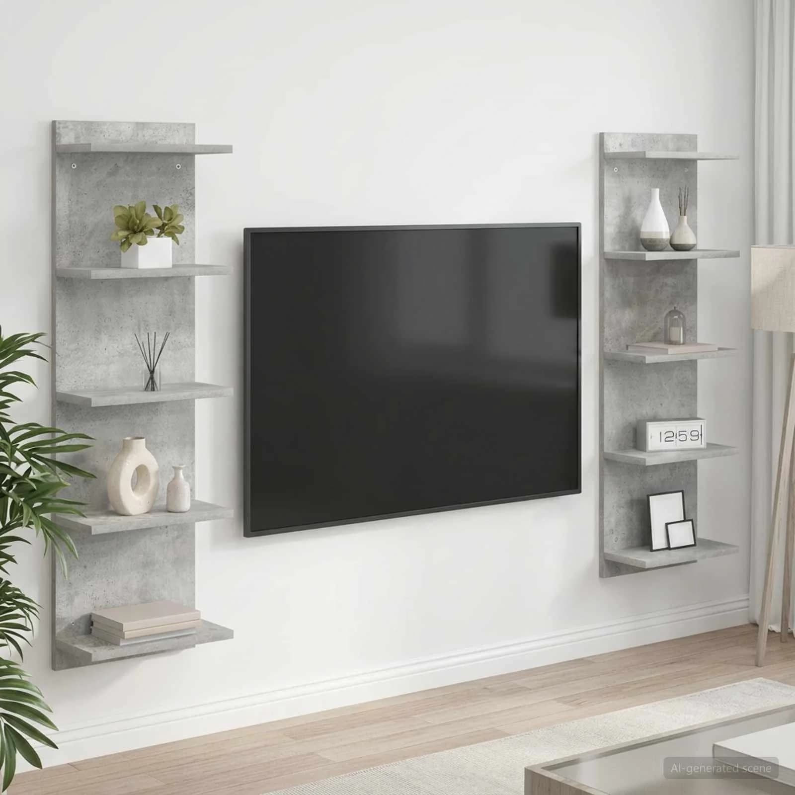 Stenska polica 2 kos Betonsko siva 30 x 15 x 100 cm