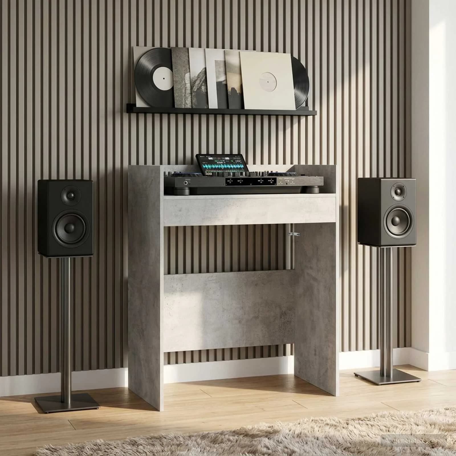 DJ miza Betonsko siva 82 x 45 x 102 cm Inženirski les