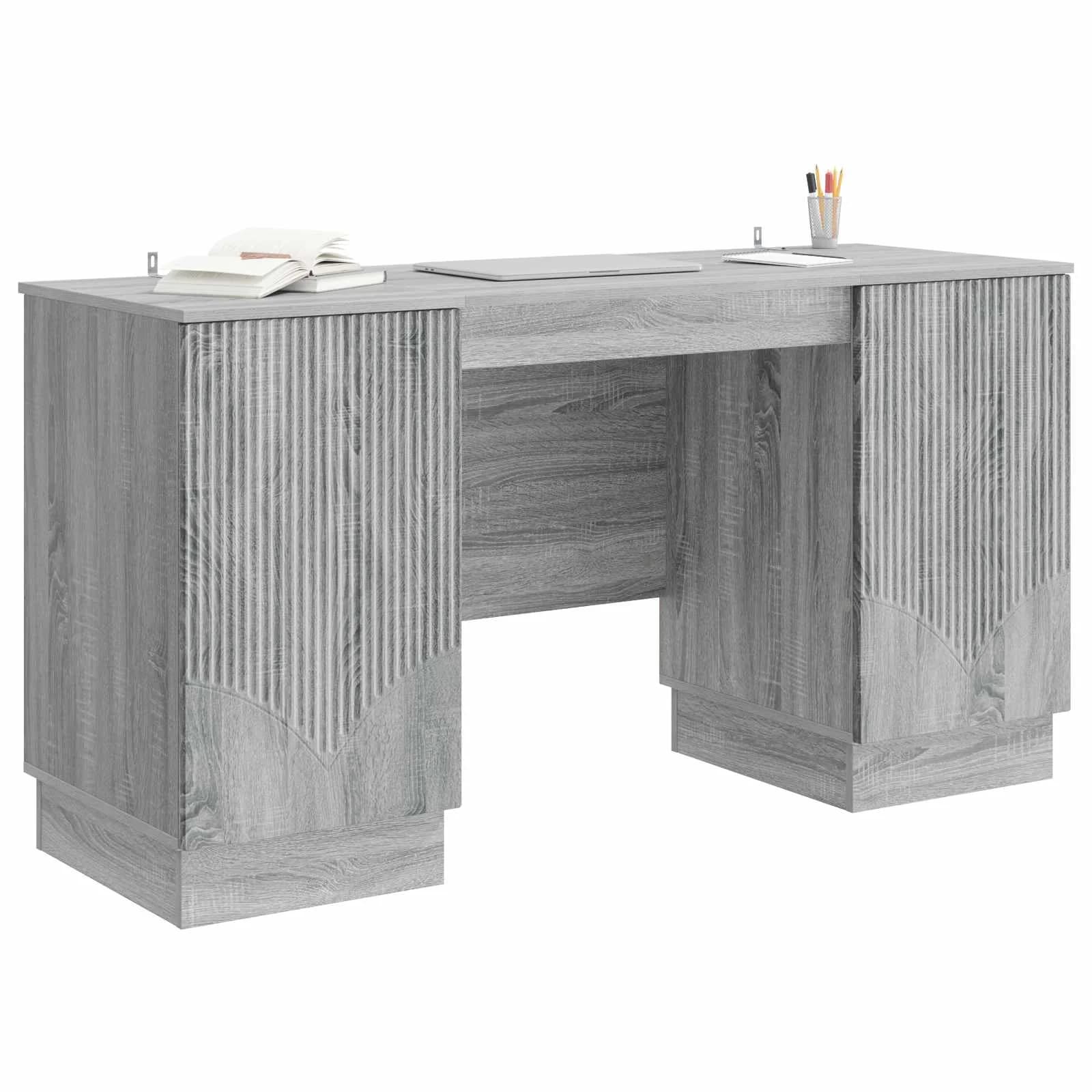Miza s polico Siva Sonoma 142,5 x 50 x 75 cm Inženirski les - slika 3