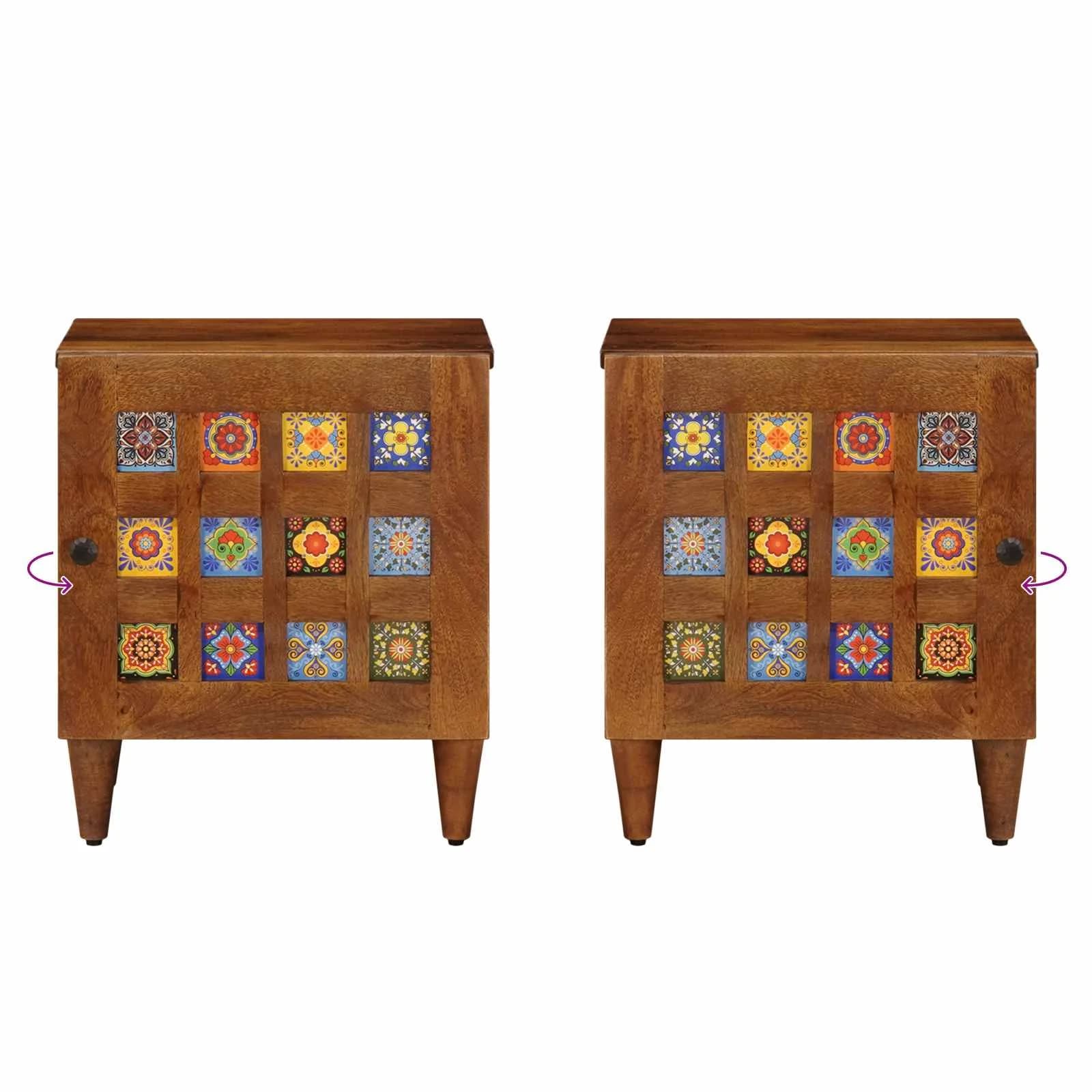 Nočna omarica 2 kos Rjava 40 x 33 x 46 cm Masiven les manga - slika 11
