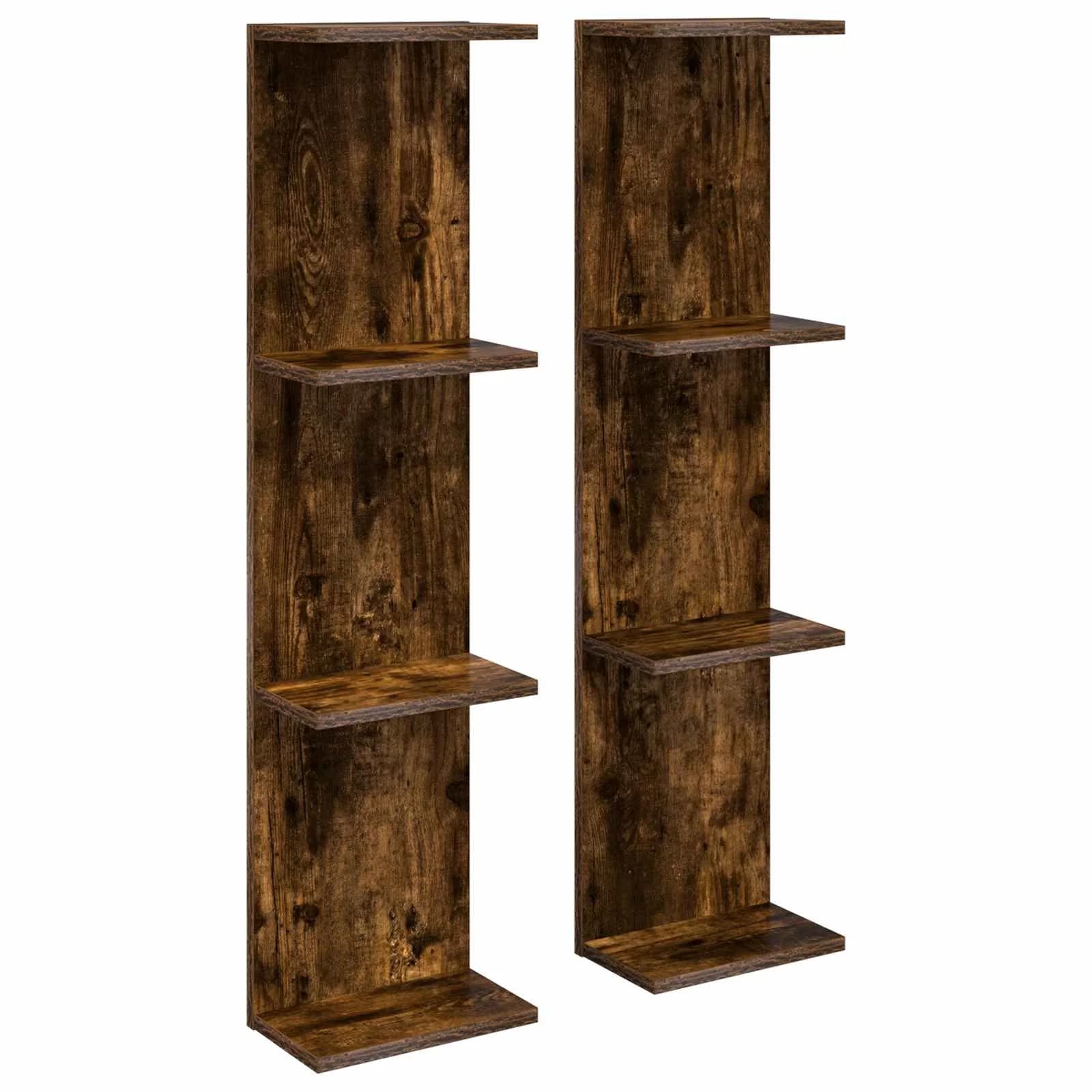 Stenska polica 2 kos Dimljen hrast 22 x 15 x 100 cm - slika 2