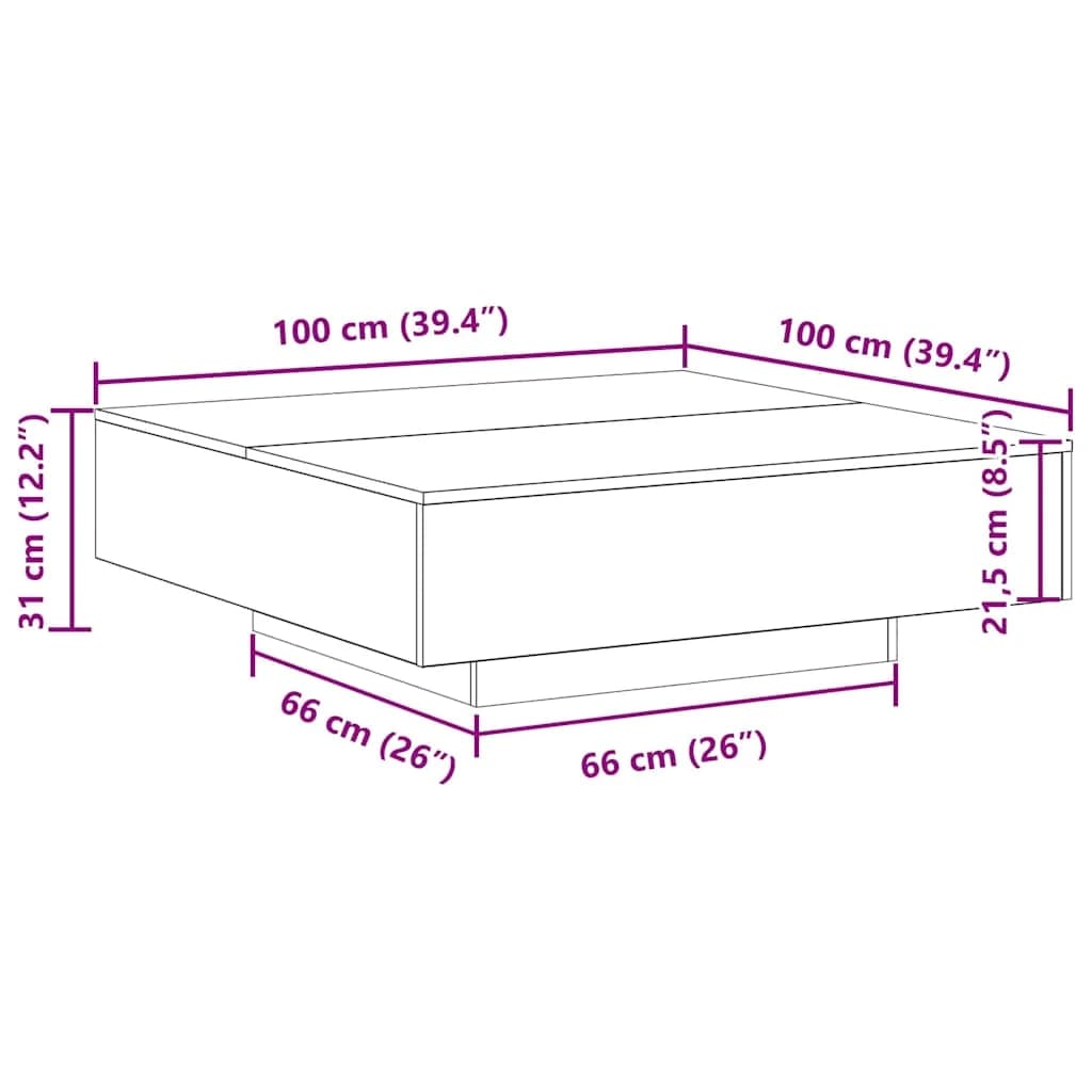Kavna mizica z LED trakovi Artisan hrast 100 x 100 x 31 cm - slika 12