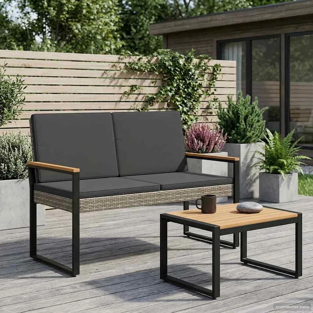 Zunanja klop Siva in temno siva 107 x 61 x 80 cm poli ratan
