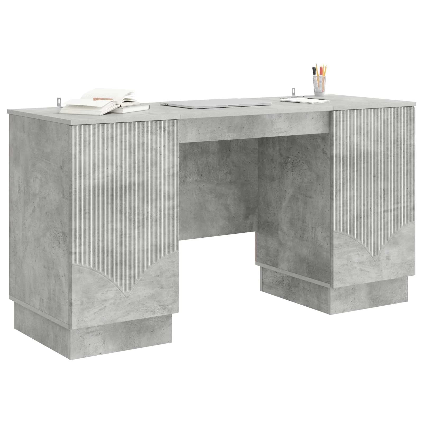 Miza s polico Betonsko siva 142,5 x 50 x 75 cm Inženirski les - slika 3