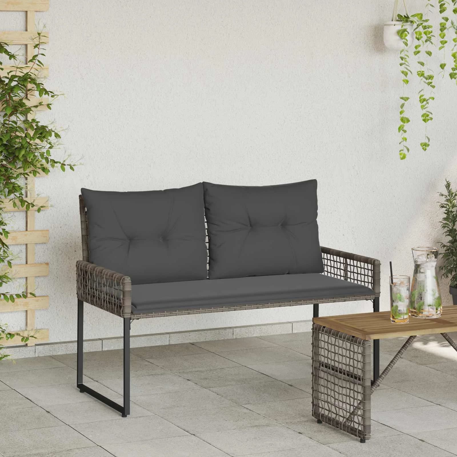 Zunanja klop z blazino Siv 118 x 55 x 82 cm PE ratan in tkanina - slika 3