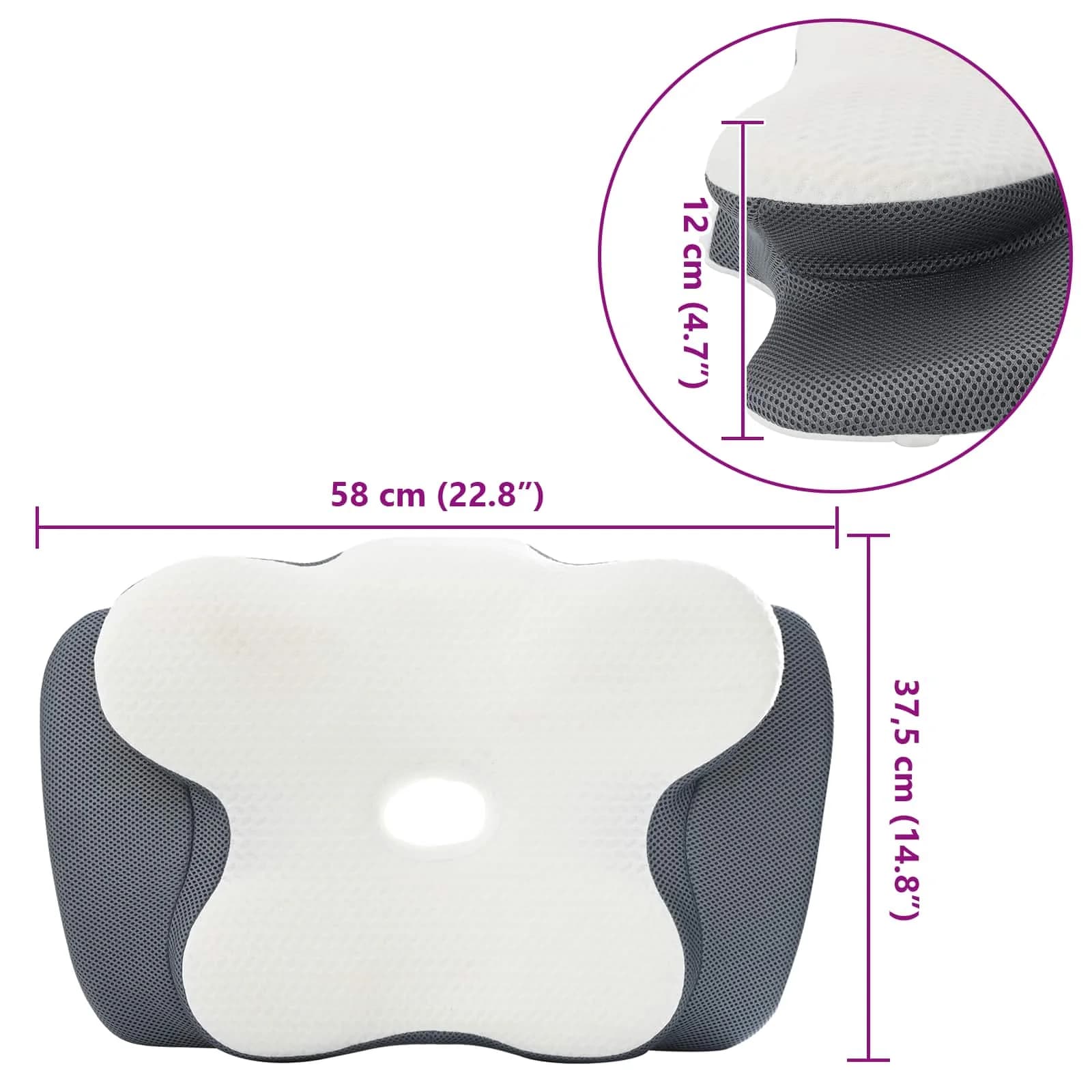 Vzglavnik za vrat Bela Spominska pena 58 x 37,5 x 12 cm - slika 12