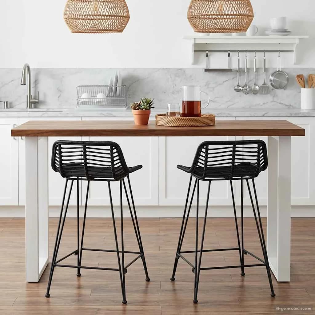 Barski stol 2 kos Črna 44 x 45 x 76 cm Rattan in jeklo