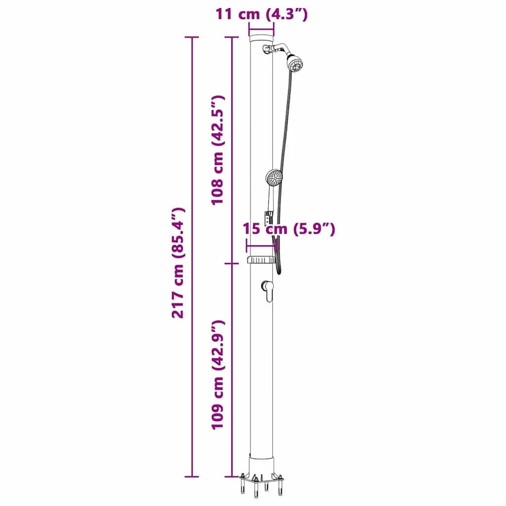 Zunanja sončna prha Črna 217 cm PVC in aluminij - slika 12