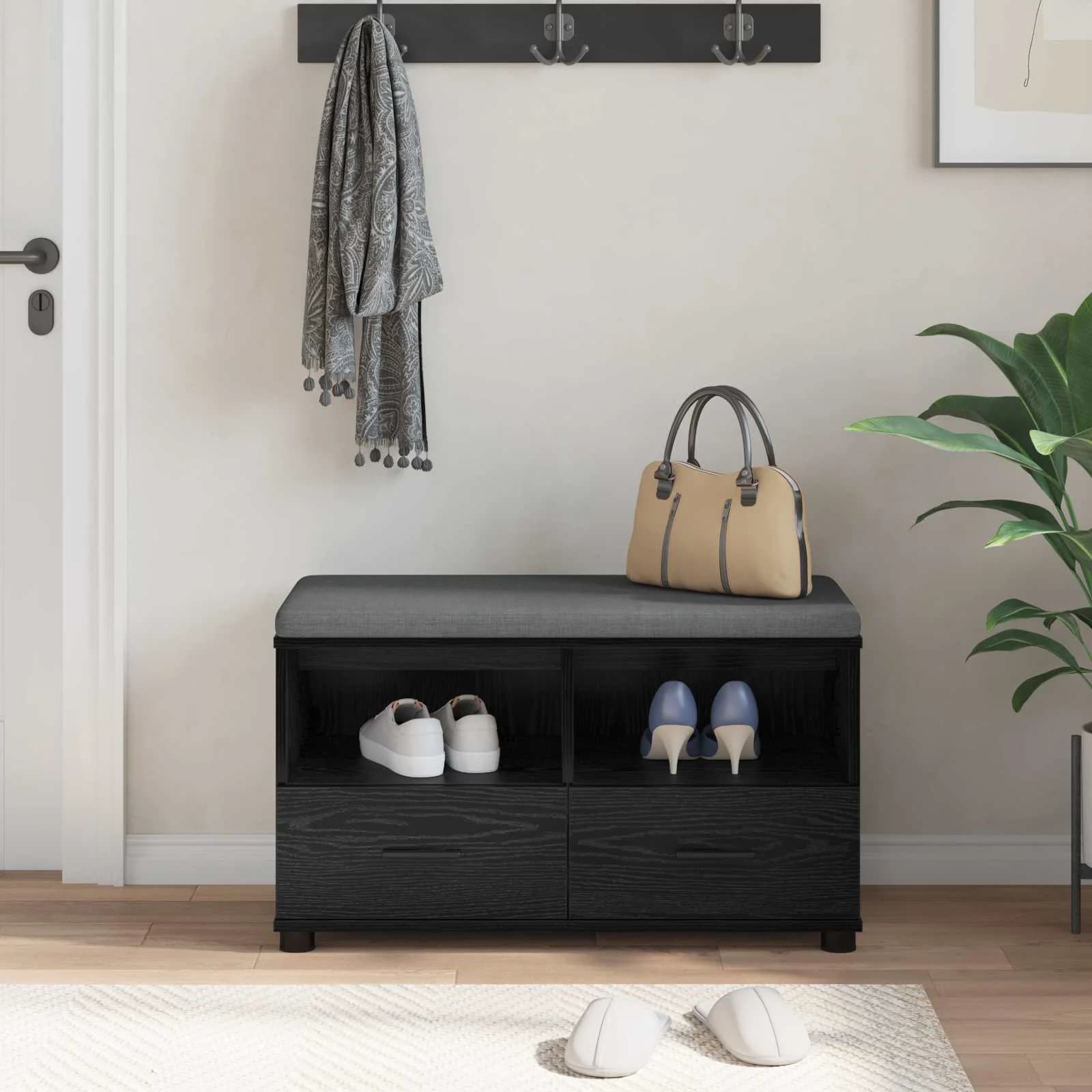 Haldna klop Črni Hrast 80 x 38 x 46 cm Oblikovan Les in Tkanina - slika 4