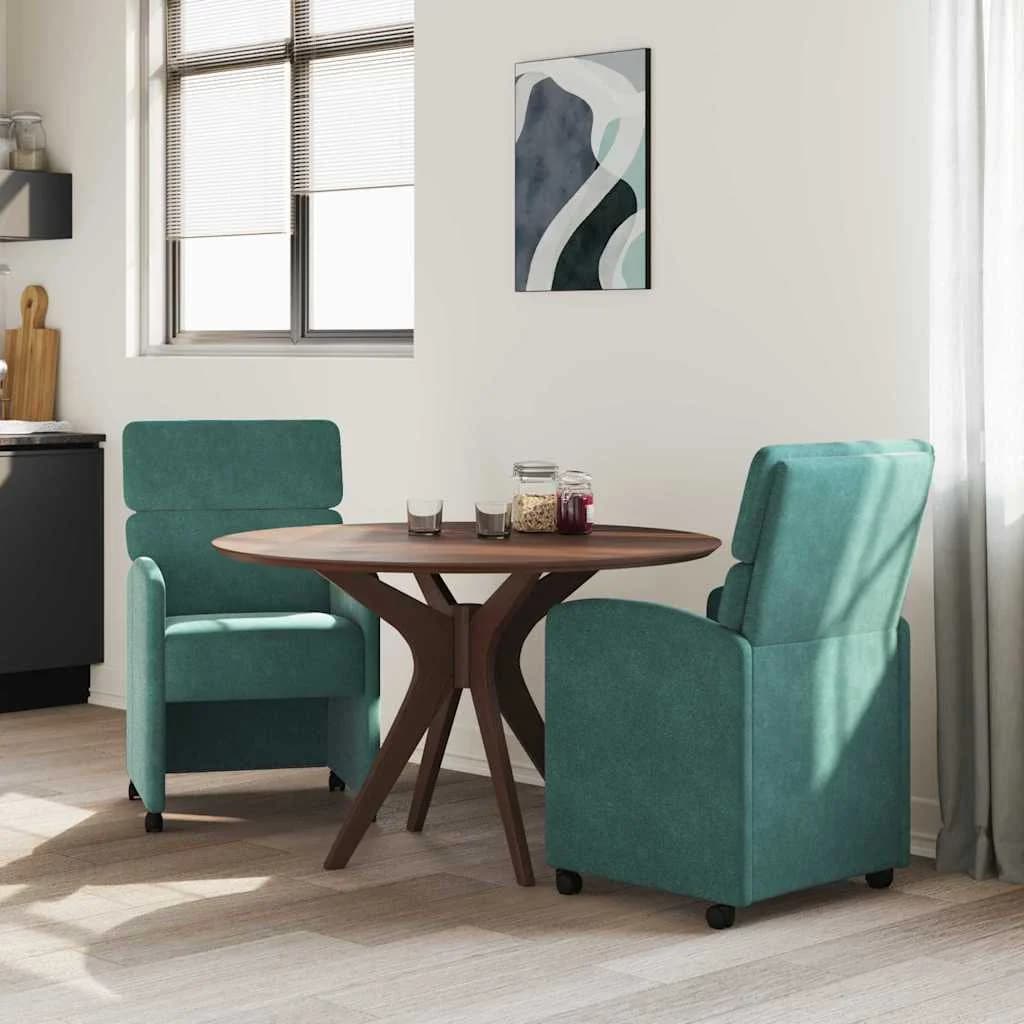 Jedilni stoli s kolesi 2 kos Žamet Temno zelena 58 x 65 x 98 cm - slika 3