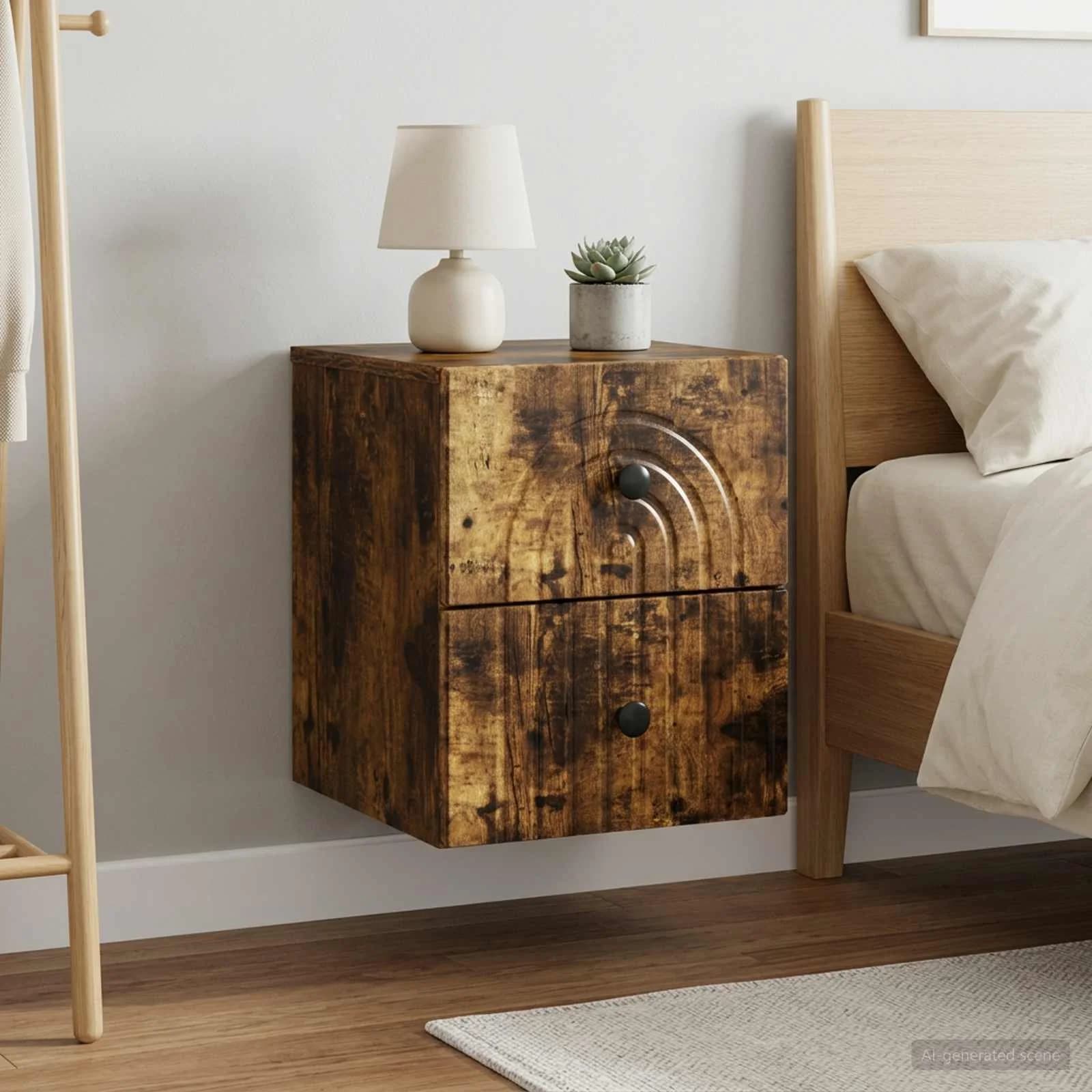Stenski nočni omarici 2 kos Dimljen hrast 33 x 34,5 x 40 cm - slika 4