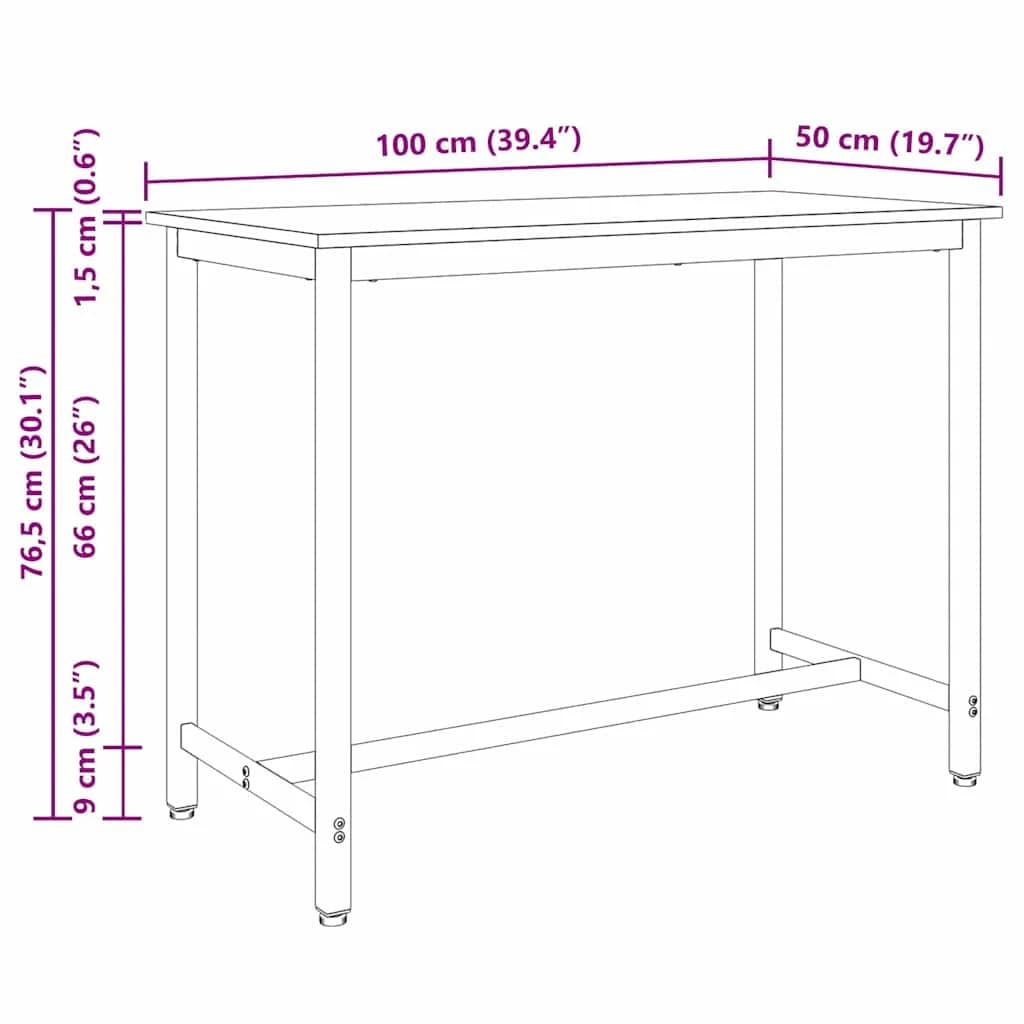 miza Umetni hrast 100 x 50 x 76,5 cm Inženirski les in jeklo - slika 9
