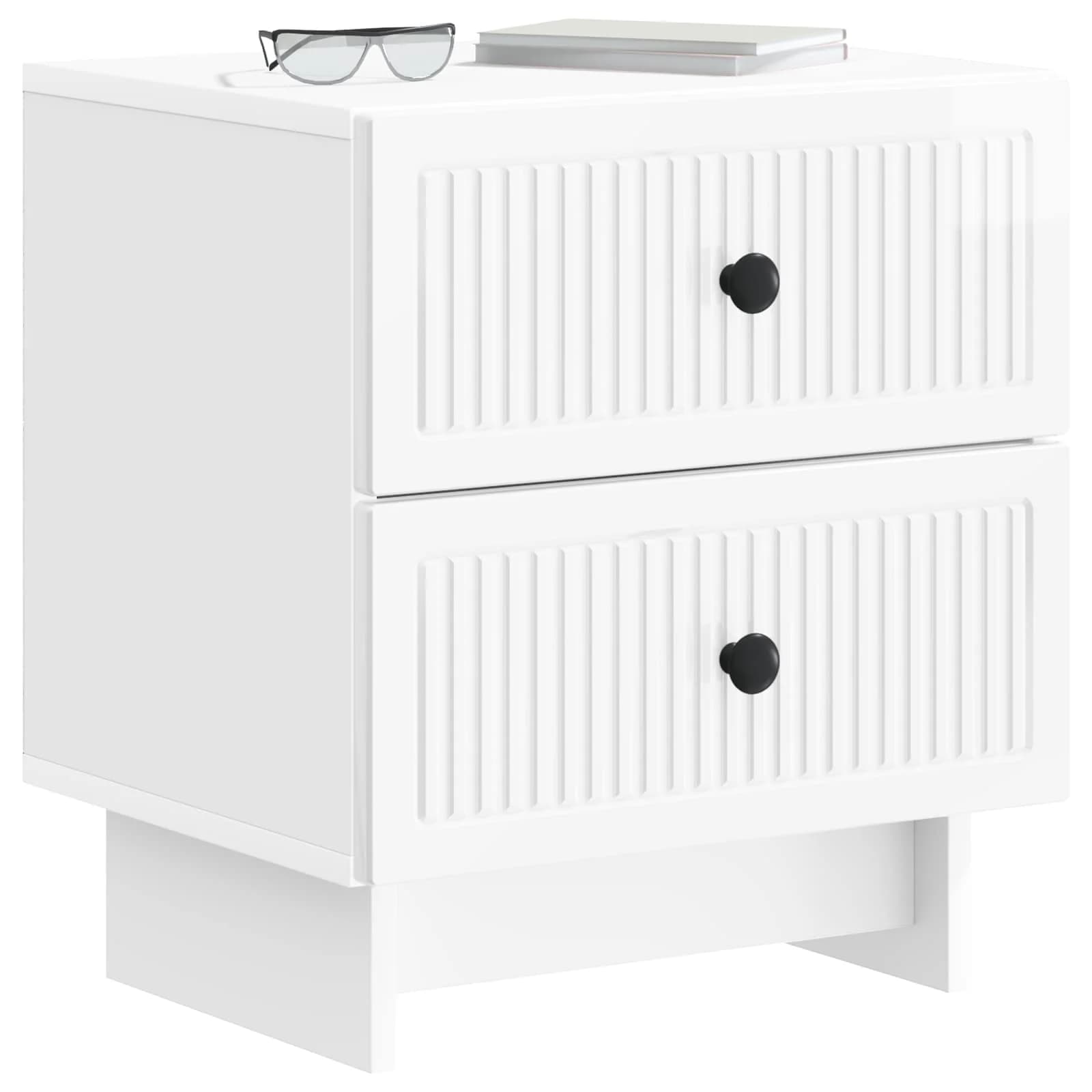 Nočna omarica s predalom Bela visok sijaj 43 x 34,5 x 47,5 cm - slika 3