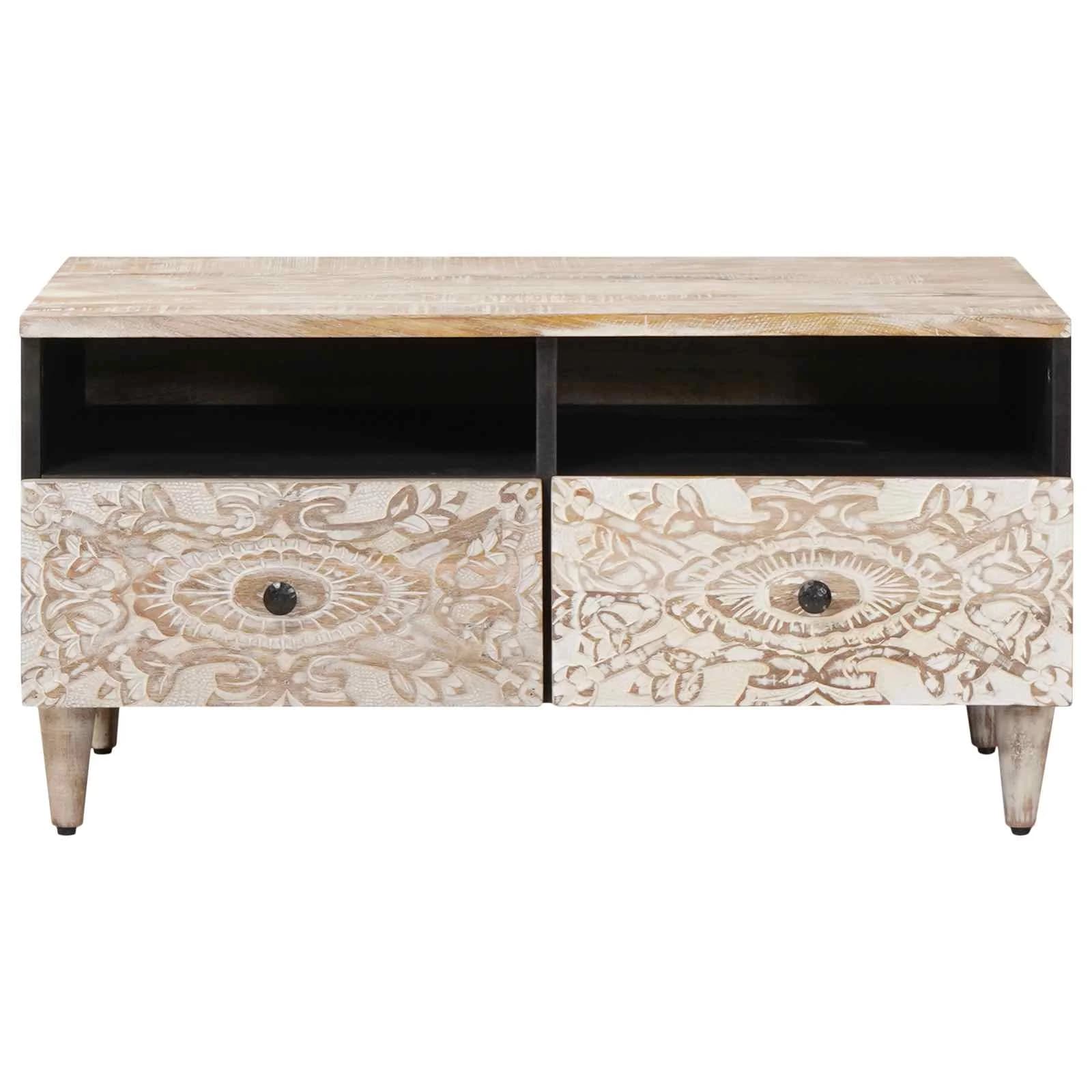 Klubska miza s predalom Bela 80 x 54 x 40 cm Masiven les manga - slika 3