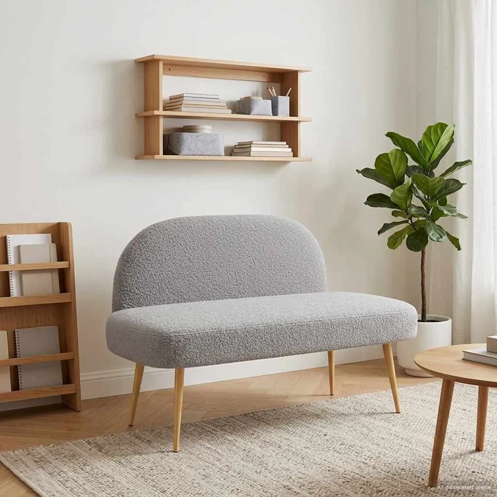 Oblazinjena klop z naslonom Svetlo siva 110 x 60 x 76 cm Bouclé