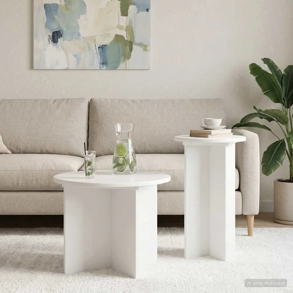 Komplet stranskih mizic 2 kos Bela visok sijaj Ø 45 x 35 cm