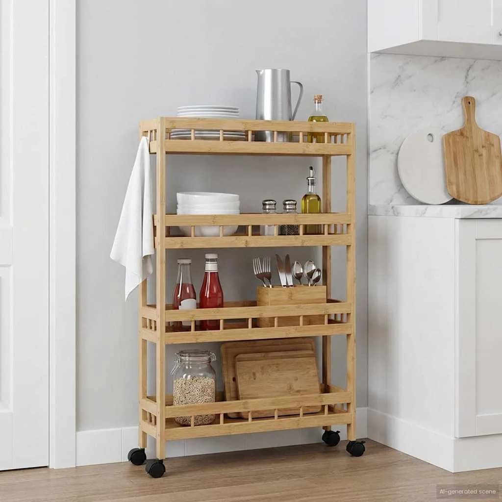 Kuhinjski voziček s koleščki Naravna 60 x 18 x 97 cm Bambus - slika 3