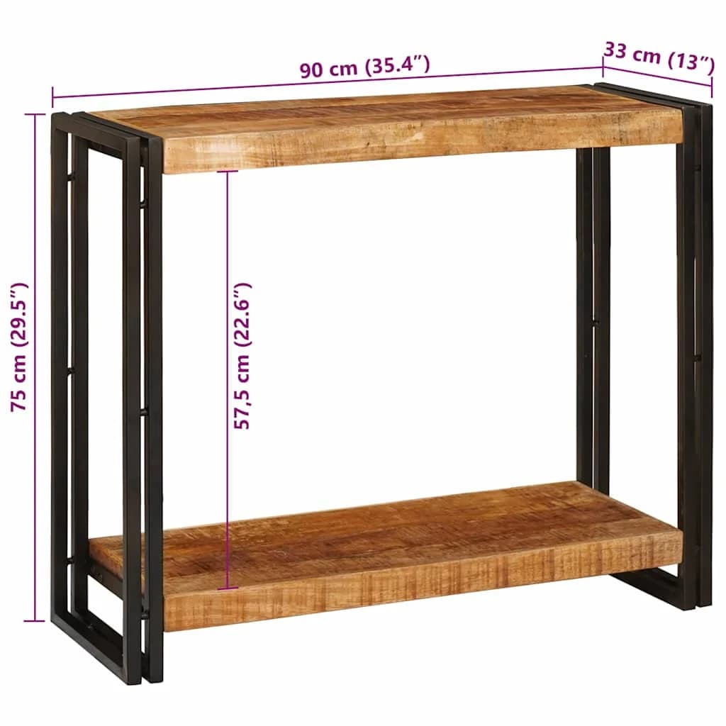 Konzolna miza s polico Rjava 90 x 33 x 75 cm Masiven les manga - slika 10