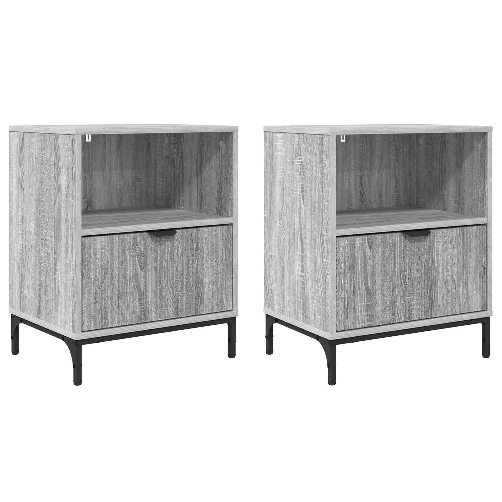 Nočna omarica 2 kos Siva sonoma 49 x 36 x 61 cm Inženirski les - slika 2
