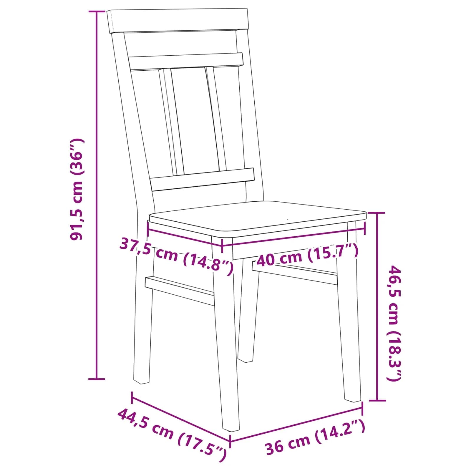 Jedilni stol 2 kos Masivno gumovo les Bela 36 x 44,5 x 91,5 cm - slika 11