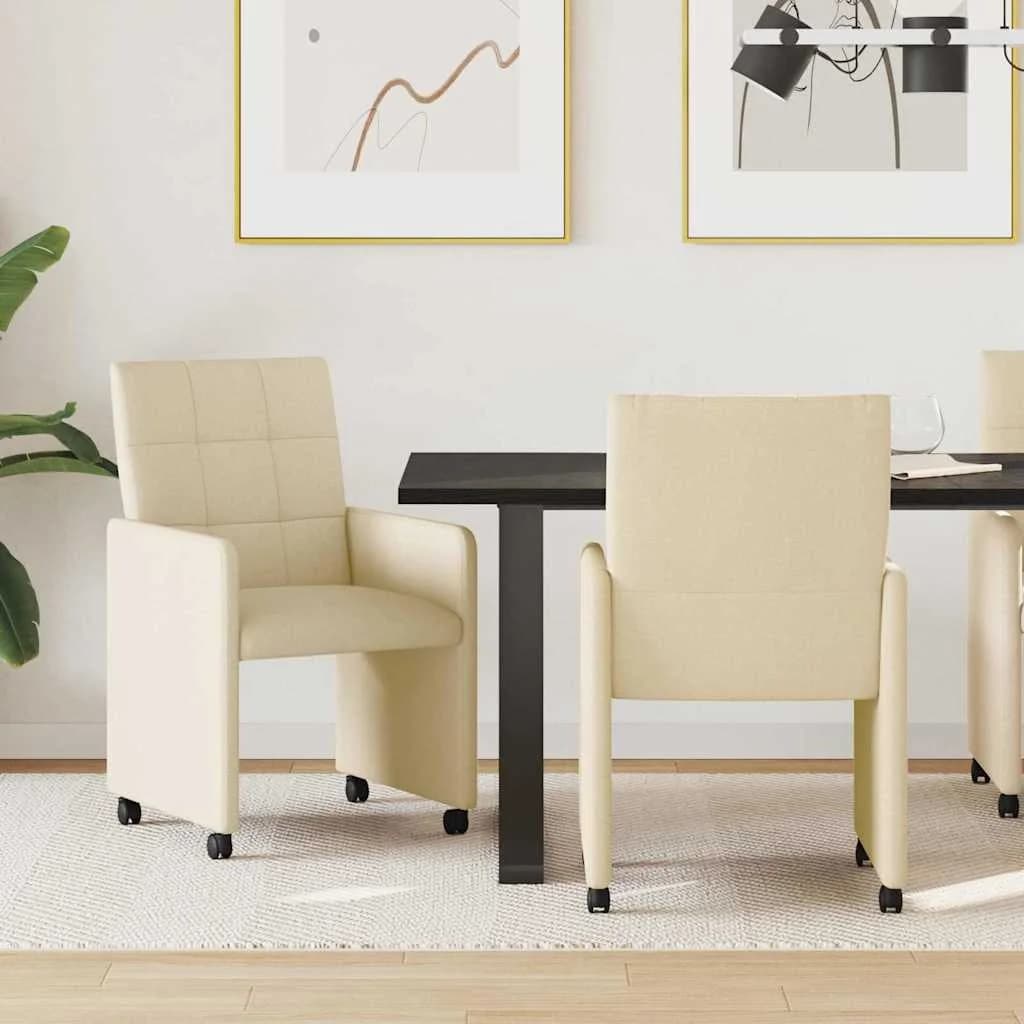 Jedilni stoli s kolesi 2 kos blago krema 58 x 65 x 94 cm