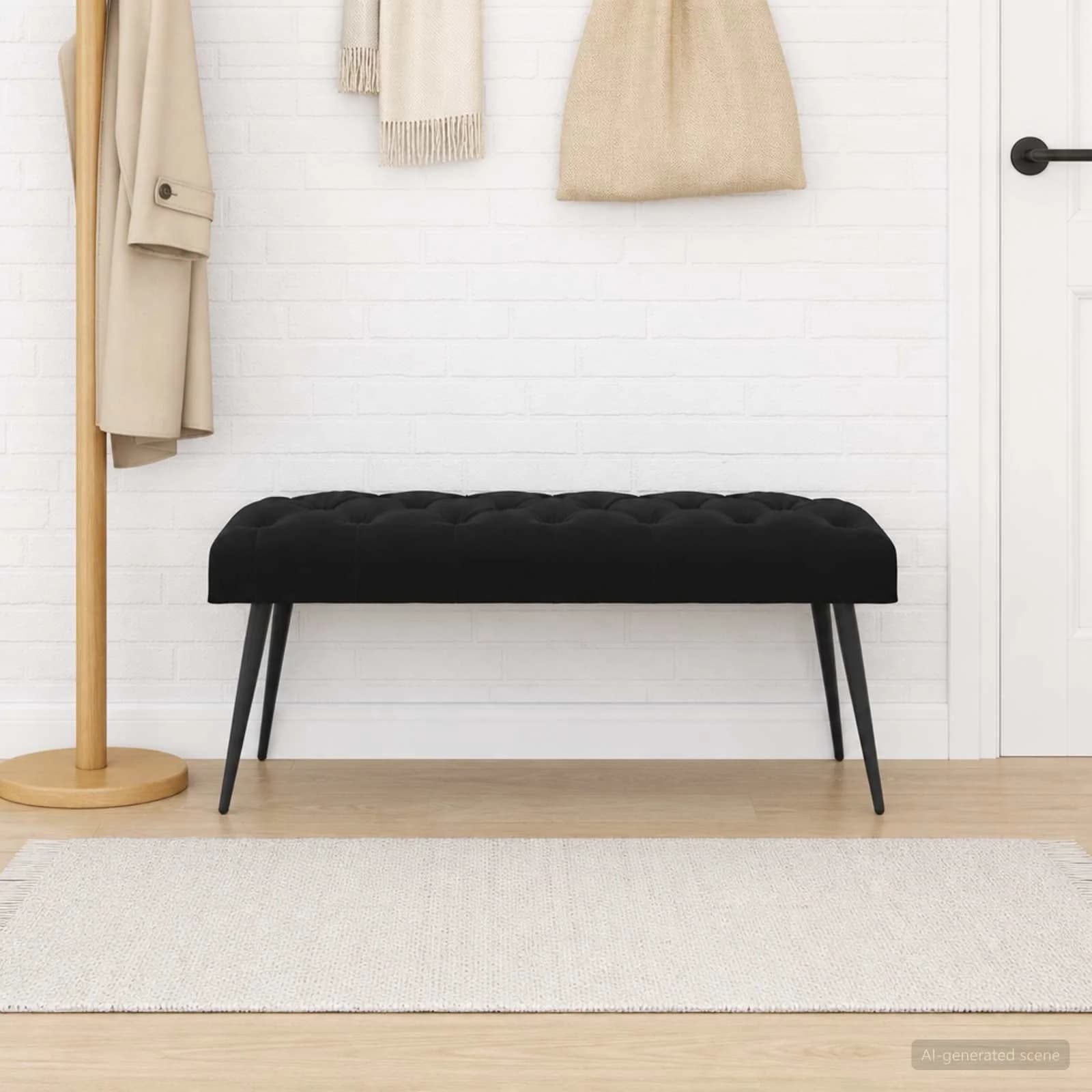 Klop s gumbnim oblazinjenjem Črna 110 x 40 x 46 cm Žamet - slika 4