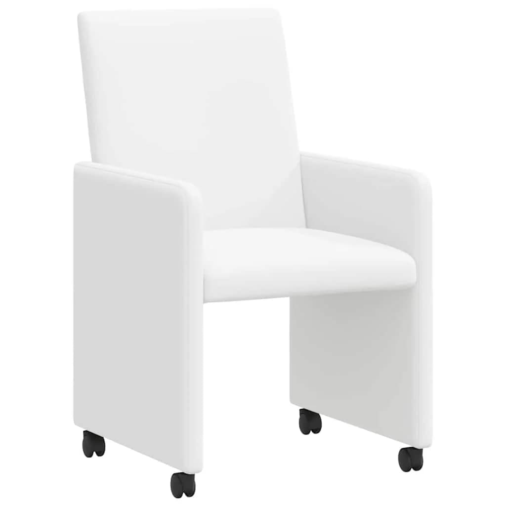 Jedilni stoli s kolesi 2 kos Umetna koža Bela 57 x 66 x 94 cm - slika 2