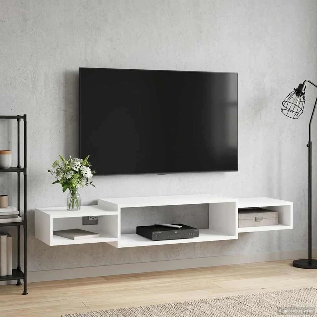 Stenska TV omarica Montaža za steno Bela 140 x 28 x 21 cm